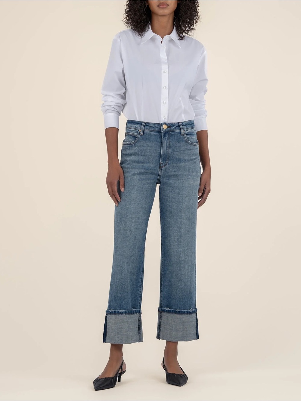 Kut From the Kloth Petite Sienna High Rise Wide Leg Denim Jeans Roll Up 8